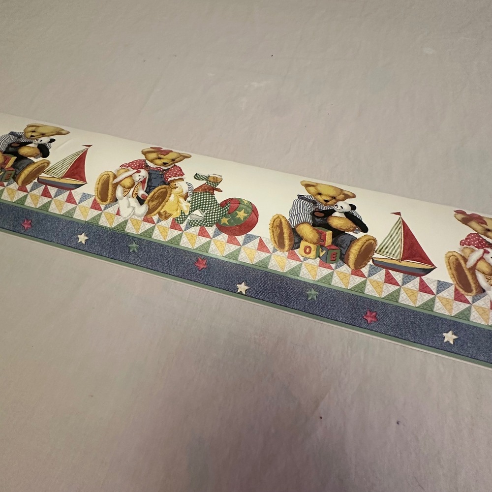 Vintage Springs Industries Teddy Bear Sailboat Nursery Wallpaper Border 5"x100
